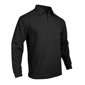 Polo à manches longues texturé noir pour homme, logo personnalisé de haute qualité, tricoté, décontracté, respirant, coupe ajustée, pull - Product Image 5