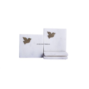 Golden Bird Designer Engraved Square Shape White Marble Made Coasters Table Top Accessories Mats And <b>Pads</b> In Impressive Price - Product Image 1