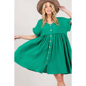 Abito Elegante da Donna SAGE + FIG con Bottoni e Maniche Corte, Vestito da Festa Personalizzabile con Logo, Vita Elasticizzata, Taglia XS, Prezzo Conveniente - Product Image 5