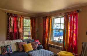 Cortinas de seda Sari indio Vintage multicolor hechas a mano, elegantes cortinas con estampado Floral, cenefas para decoración moderna del hogar, cuerda - Product Image 4