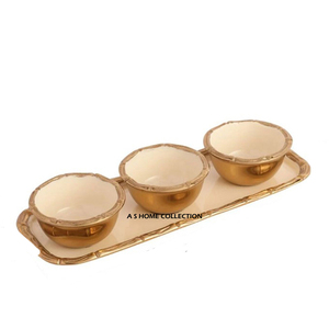 Nordic Style Round Shape <b>Enamel</b> Coated Aluminium Metal Decorative Bowl Set of 3 With <b>Tray</b> Customize Size For Food Serving - Product Image 1