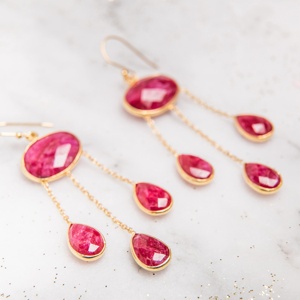 Últimos pendientes de plata de ley sólida 925, piedras preciosas de rubí rojo, ajuste de bisel en forma de corte ovalado, Pendientes colgantes largos, joyería - Product Image 2