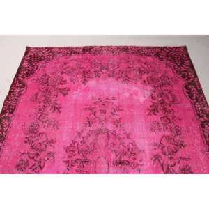 Tapis turc vintage patchwork 5,8x9,5 pieds, écologique, en laine rose orientale avec envers en latex - Product Image 5