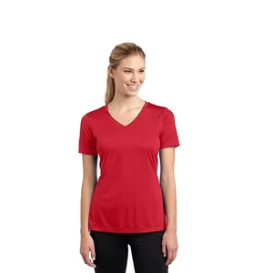 女式t恤性感短袖t恤v领运动短袖红色染色2024休闲装女式v领t恤