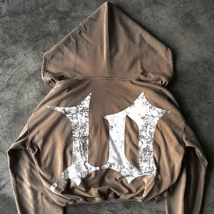Sudadera con capucha con cremallera completa y diamantes de imitación desgastados de peso pesado de gran tamaño con hombros caídos 100% algodón personalizada - Product Image 6