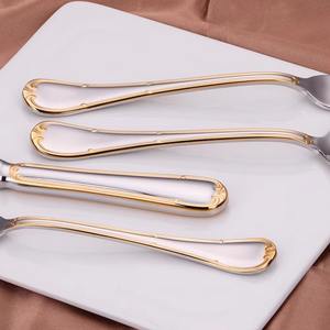 Ensemble d'ustensiles finition argentée élégante avec poignée à bordure dorée de luxe, polyvalent pour la décoration de table, l'hôtellerie, la restauration et les coffrets cadeaux - Product Image 3