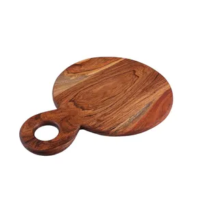 Tablas de servir naturales redondas grandes de madera de acacia hechas a mano, uso de cocina, cortar queso, Pizza, bloques de cortar - Product Image 5