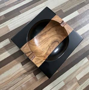 Plateau à cendrier en bois massif de forme carrée moderne, Joint en résine transparente avec Logo, accessoire de fumage d'intérieur et d'extérieur Portable - Product Image 6