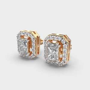 Radiant Cut Lab Grown Diamond Boucles d'oreilles Push Back Stud Wedding Halo Design Énorme Ratio Vente Cadeaux d'anniversaire - Product Image 6