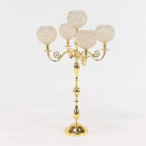 Highly Quality <b>Tall</b> Gold Plated <b>Candle</b> <b>Holder</b> 5 Arm Wedding Centerpiece Crystal Round Bowl Candelabra for Tabletop Decorate Home - Product Image 6