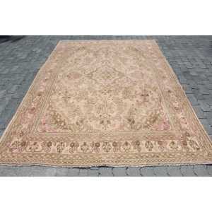 พรมวินเทจสไตล์ตุรกี ขนาด 6.6x9.3 ฟุต พรมขนสัตว์สีน้ำตาล - Product Image 1