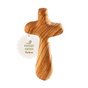 Croix personnalisée en bois d'olivier avec pierre de palme 9 cm, gravée sur mesure, croix de poche chrétienne, fabriquée à la main à Bethléem - Product Image 1