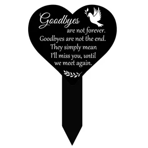 Nicro Cemetery Black Memorial Sympathy Yard Heart Shape Funeral Remembrance Plaque Garden Waterproof Stake Acrylic Grave Marker