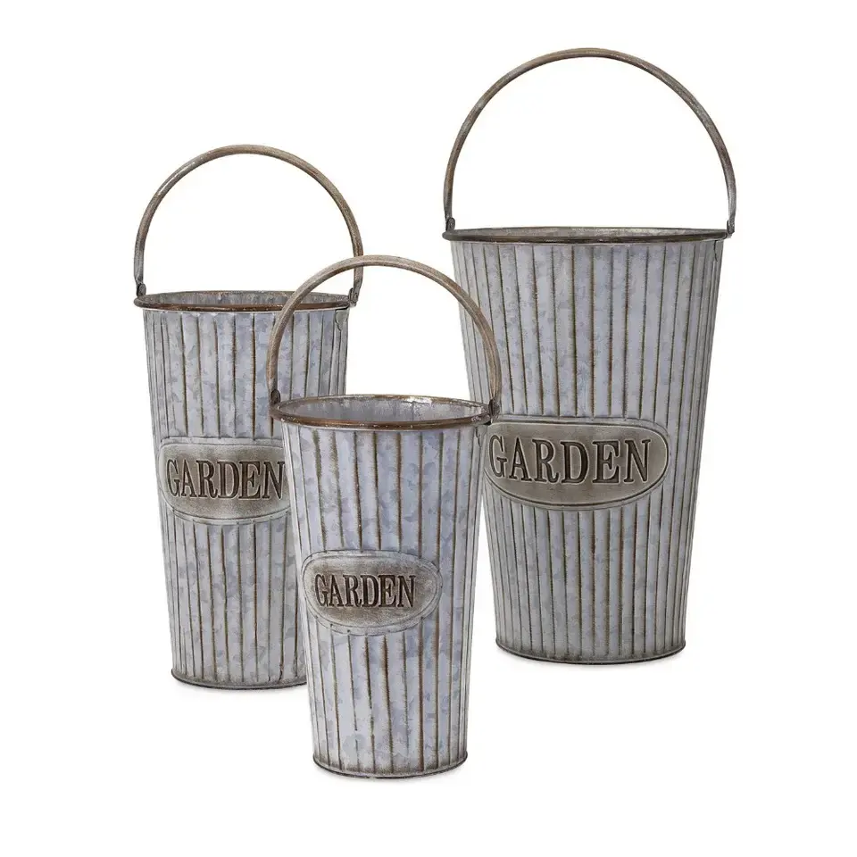 Bloem & Tuin Metalen Tinnen Plant Plantenbak Pot Met Handvat Doos Grijs Vintage Gegalvaniseerde Decoratie Bruiloft Raam Huis Kruid