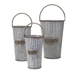 Vaso per fioriera in latta di metallo per fiori e giardini con scatola per manico grigio Vintage decorazione zincata per finestra di nozze erbe per la casa