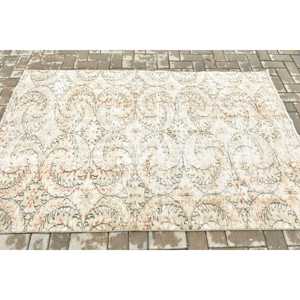 Turkish Patchwork Rug 4.3x6.6 ft Gray <b>Red</b> <b>Wool</b> Area Rug with Latex Backing Eco-Friendly Traditional Dining Room Rug - Product Image 3