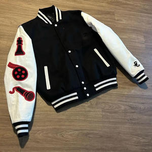 Veste à manches en cuir pour hommes veste de baseball hiver moto Bomber broderie personnalisée Patch homme veste universitaire Letterman - Product Image 4