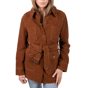 Blouson safari en daim personnalisé pour femmes en cuir d'agneau/daim de vache de qualité supérieure, blouson en cuir de marque distributeur multi-poches style voyage - Product Image 1
