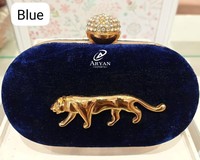 Baru datang buatan tangan yang menakjubkan beludru Royal warna-warni Tiger Broach unik pengantin malam kopling dompet wanita rantai logam Dompet