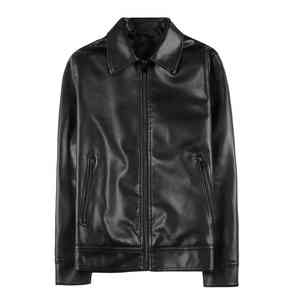 Chaqueta de Cuero para Hombre, 100% Cuero Genuino, Estilo Vintage, Cierre de Cremallera, Cuello Camisero, Relleno de Algodón - Product Image 1