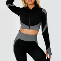 Conjunto de ropa deportiva de 3 piezas sin costuras para mujer, mallas de cintura alta, Sujetador deportivo y chaqueta con cremallera, transpirable, elástico, elegante, diseño acanalado