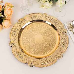 Assiette de service en métal plaquée au design personnalisé Assiette de présentation martelée à bordure dorée Assiette de présentation en métal - Product Image 2