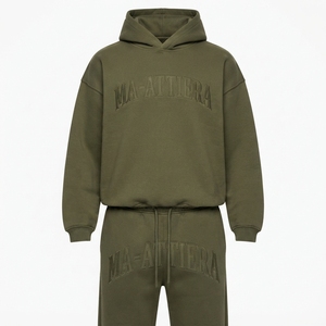 Ensemble de survêtement en molleton vert olive pour femme, sweat-shirt à capuche et pantalon de jogging, broderie ton sur ton, vêtements décontractés, vêtements de sport - Product Image 4