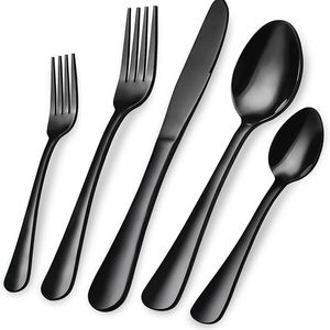 Juego de Cubiertos de Acero Inoxidable con Acabado Espejo, Juego de Tenedores y Cucharas para Restaurante, Decoración de Comedor, Color Negro 2025 - Product Image 5