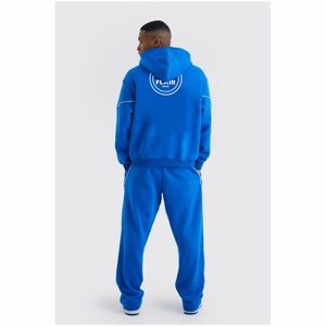 เสื้อฮู้ดสวมหัวผ้าฟลีซผ้าฝ้าย100% โอเวอร์ไซส์สำหรับฤดูหนาวดีไซน์ไหล่ตกดีไซน์สำหรับผู้ชายปัก3D สีพื้นไซส์ใหญ่ - Product Image 3