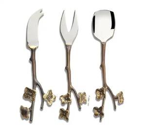 Ensembles de fromage en laiton Top taille personnalisée couteau à beurre à fromage en métal ensemble de 3 avec ensembles de couverts à fromage polonais mat - Product Image 4