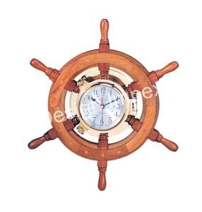 Roue de bateau nautique en bois poli roue de bateau en laiton horloge murale nouveau Style pour la décoration de la maison décor de bureau artisanat en bois - Product Image 1