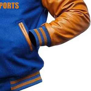 Veste universitaire de style américain en gros, veste de lycée noire en laine, manches en cuir chaud, personnalisable, veste de baseball universitaire - Product Image 5