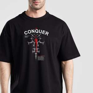 เสื้อยืดฮิปฮอปโอเวอร์ไซส์ลายกอธิคสีดำ ผ้าเจอร์ซีย์เนื้อวาฟเฟิลลายแอนิเมชั่นและลายเรียบ น้ำหนัก 240 กรัม ดีไซน์แบบอัดแน่น - Product Image 2