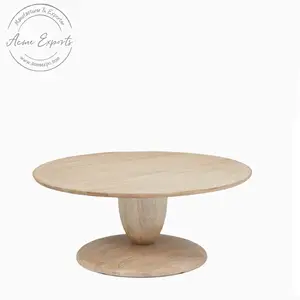 Tavolino da caffè con piedistallo rotondo in legno di Mango artigianale di qualità di lusso con finitura lavata bianca utilizzata per il salotto