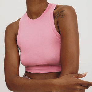 Camiseta sin mangas corta de algodón y poliéster para mujer, camiseta sin mangas corta de secado rápido al mejor precio para mujer a la venta - Product Image 3