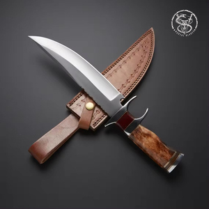 Cuchillo de caza Bowie clásico personalizado de alta calidad con mango de hueso Soporte OEM con vaina de cuero Cuchillos DE CAZA DE ACERO INOXIDABLE - Product Image 2