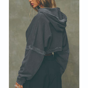 high Quality Women Cotton Terry Fleece Super Crop <b>Hoodie</b> Drop Shoulder <b>Long</b> Sleeve Sweatshirt Tops Women <b>Hoodie</b> - Product Image 2