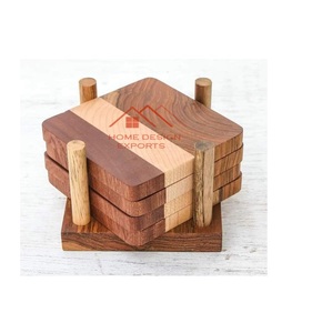 Posavasos de estilo clásico para decoración de mesa y utensilios de cocina Juego de posavasos de diseño cuadrado de madera oscura - Product Image 2