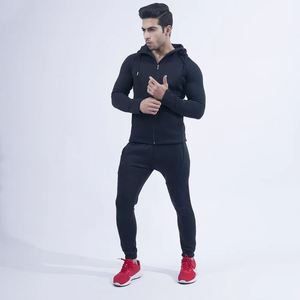 Conjunto Deportivo Negro Liso para Hombre, Sudadera con Cremallera y Pantalones Jogger, Ajuste Entallado, Ropa Deportiva para Gimnasio, Entrenamiento, Invierno, Venta al por Mayor, Moda - Product Image 1