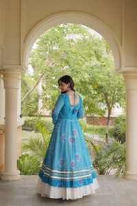 Traditional Indian Pakistani <b>Women's</b> Floor-Length Embroidered Blue <b>Jacket</b> Loose Fit Quick Dry All Season <b>Wedding</b> Lehenga Set - Product Image 5