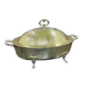Personalizar tamaño cazuela oro elegante Metal servir Hotpot recién llegado calentador de alimentos decorativo con diseño martillado Vintage olla caliente - Product Image 5