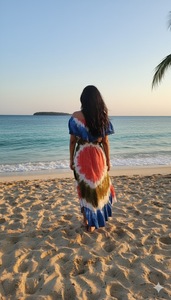 Robe de plage asymétrique à motif floral pour femme, en coton naturel lavable, idéale pour les vacances d'été et les tenues de resort, coloris rouge soleil et bleu, collection boutique - Product Image 4