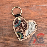 Porte-clés en cuir véritable avec inscription personnalisée, en cuir de vache à poils, avec motif de tournesol, porte-clés en cuir occidental, porte-clés en cuir sculpté