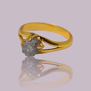 Ethnic Style 3 Micron Gold Plated 925 Sterling Silver <b>Ring</b> Elegant <b>Statement</b> with Natural Rough Diamond Fine Jewelry - Product Image 1