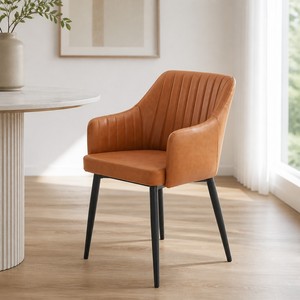 Chaise de salle à manger en cuir haut de gamme, <span class=keywords><strong>fauteuil</strong></span> rembourré avec pieds en métal, dossier incurvé pour la maison, l'hôtel, le restaurant - Product Image 2