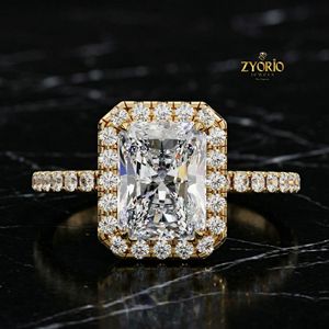 Emerald Cut Halo Engagement <b>Ring</b> in 10K Gold with Sparkling Pave Band - Product Image 2