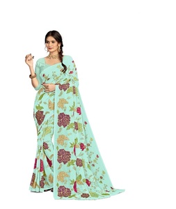 Dernière Georgette Saree Tissu Usure Fil Séquence Travail Banglory Soie Plaine Blouse Matériel pour Party Wear Fonction Indian - Product Image 1