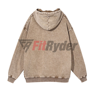 เสื้อฮู้ดดี้ผู้ชายสีพื้นแบบฟอกสี 100% ผ้าฝ้าย สำหรับฤดูหนาว แห้งเร็ว ระบายอากาศได้ดี ปี 2024 ไซส์ใหญ่ น้ำหนักมาก รับผลิตแบบ OEM พร้อมลายพิมพ์ - Product Image 2