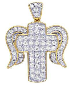 Pendentif Croix Ailes d'Ange en Argent Sterling Plaqué Or 18K Luxe, Entièrement Sertie de Moissanite Brillante, Bijou Hip Hop Premium - Product Image 1