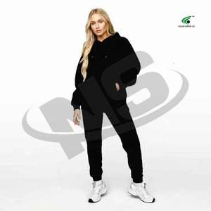High Quality Women Tracksuit Cotton Fleece Winter Wear Custom Logo Plain <b>Hooded</b> Sweat Suit Set Wholesale Price - Product Image 1